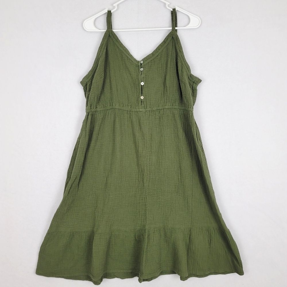 Olive Green 2x Tiered Adjustable Spaghetti Strap Sundress Indigo Rose ruffled